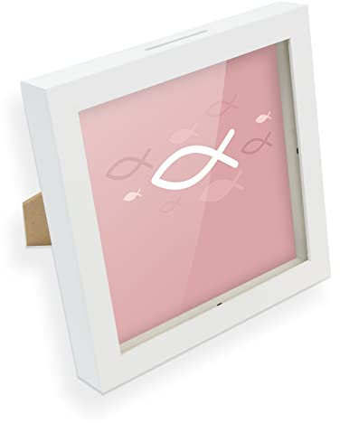 itenga Geldgeschenk Spardose Fisch in rosa weiß passend für Kommunion Konfirmation Taufe I Gutschein I Bilderrahmen zum Befüllen I Geschenkverpackung I inkl. Einleger und Briefumschlag zum Dekorieren