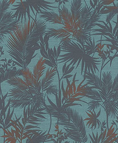 Rasch tapeter non-woven tapet (Botanical) turkos svart 10,05 m x 0,53 m Kalahari 704143