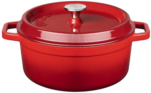 Sola Bräter mit Deckel Rot - ø 28 cm / 5 liter - Emaillierte Antihaftbeschichtung