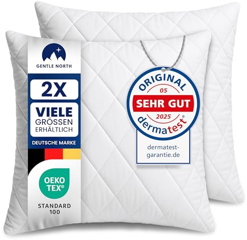 Gentle North Kopfkissen (60x60 cm groß) - 2er Set Kissen für Bett und als Dekokissen - Mit Reißverschluss für Füllung - Sofakissen - Zierkissen für Couch und Sofa - Ökotex - Waschbar bis 60° - Weiß