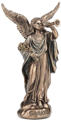 Veronese Design Miniaturfigur Erzengel Heiliger Gabriel, blasende Trompete, handbemalt, Polyresin, Bronze-Finish, 10,2 cm