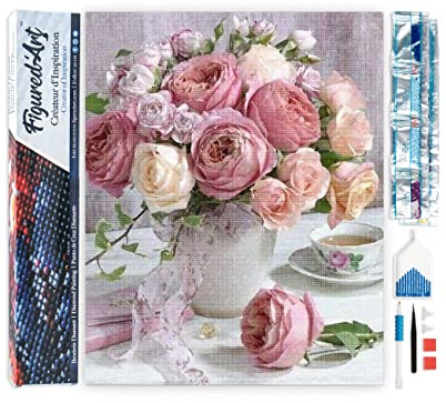 Figured'Art Diamond Painting Erwachsene 40x50cm Ganze Leinwand gerollt Rosenstrauß 5D Bilder Eckige Steine - DIY Set Basteln