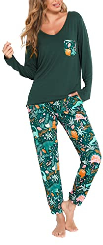 Lovasy Ensemble de Pyjama Femme Cotton Sexy Hiver Grande Taille | Ensembles Manche Longue Col en V 2 Pièces Sensuel Dentelle pour Automne Noël