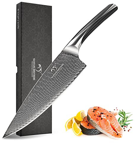 NANFANG BROTHERS Damastmesser Kochmesser 67 Schichten Damaststahl Küchenmesser mit ABS Griff 20CM,Profi Küchenmesser, Messer Chefmesser