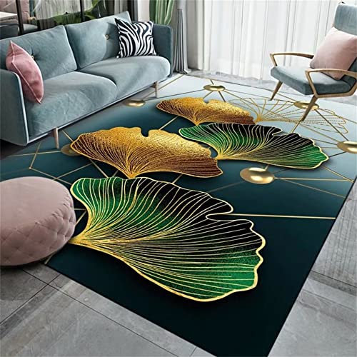 SUNYRDSM Wohnzimmer Stuhl Teppich 180x220cm Antirutsch Teppich Weicher Teppich mit grünen Ginkgo blättern, die Nicht abfallen Flokati Teppich Waschbar