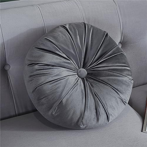 Rundes Sofakissen, Samt, weich, plissiert, Meditation, Bodenkissen, dekoratives Kissen für Wohnzimmer, Sofa, Bett, Auto, Stuhl, 35 cm (Grau)