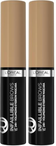 L'Oréal Paris Volumising Brow Mascara, Longwear Brow Gel for Fuller Looking Eyebrows, Up To 24 Hours Wear, Water Resistant, Infallible Brows, 5 ml, Shade: 7.0 Blonde (Pack of 2)
