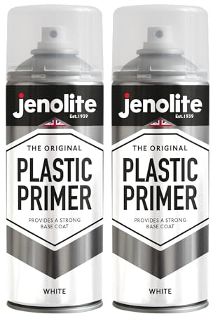 JENOLITE Plastic Primer Spray Paint | WHITE | 2x400ml | Premium Quality | Promotes Adhesion | For Automotive, Garden Furniture, Models & Hard Plastics