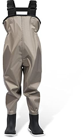 HWBZSZY Kinder Angelschuhe Nylon/Pvc Atmungsaktiv Wathose mit Verstellbarer Schultergurt Watstiefel + Gummi Regen Stiefel Wasserdicht Overall für Mädchen Jungen,Natural,30 EU