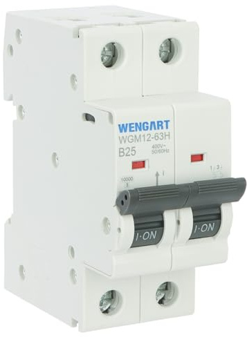 Wengart Leitungsschutzschalter 2-polig B25 – 10kA Hochleistungs-Sicherungsautomat – Optimiert für Durchlauferhitzer & Unterverteilungen – AC 230V 2P B-Charakteristik – WGM12-63H
