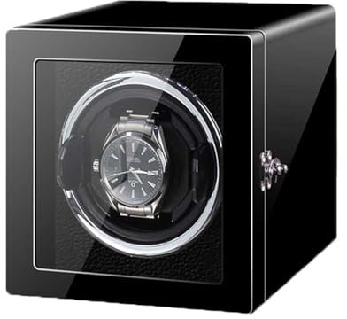 PAHION Uhrenbeweger Für Automatikuhren 1/2 Uhren Luxuriöser Automatischer Uhrenwender Mit Leisem Motor Einstellbar Uhrenkissen Klavierlack Batteriebetrieb Oder Netzteil Schwarz(1+0)
