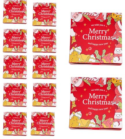 HSTWODE 12pcs geschenkbox,schachteln,weihnachts kekskästen boxengeschenkverpackung,pappschachteln mit deckel,geschenkbox，für Geschenke, Party, Weihnachten. (Weihnachtswünsche)