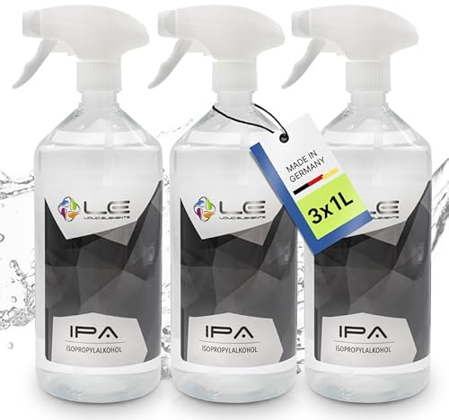 Liquid Elements IPA Isopropanol 3x1L Reinigungsalkohol, 99, 9% Reinheit | reinigt, entfettet rückstandslos, für Auto, Lack & Co