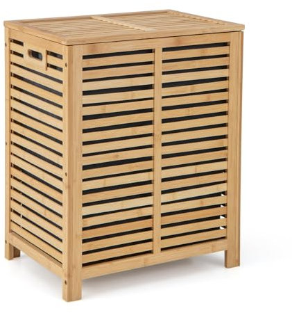 FANTASK Wäschekorb mit Deckel Groß, 80L Wäschesammler Bambus, Wäschebox mit Wäschesack herausnehmbar & waschbar, Wäschetruhe wäscheschrank für Bad, Schlafzimmer, Wohnzimmer