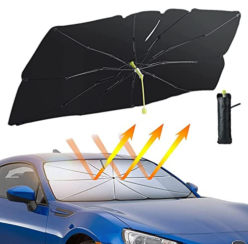 Parasole Auto Parabrezza Interno, CompraFun Ombrello Parasole per Auto 140 x 75 cm, Parasole Auto Pieghevole Protezione UV e Isolamento Termico, per la Maggior Parte delle Auto, SUV, Camion