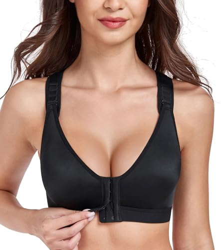 DotVol Damen BH Rückenstütze Vorderverschluss Sport BHS(Schwarz, 85C)