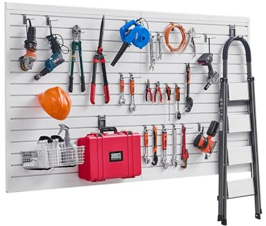VEVOR Panneau à Lattes Mural Garage, 1225x2450 mm, Panneau Rangement Outils en PVC avec Conception Modulaire, Porte-outils Muraux pour Affichage, Organisation, Stockage, Atelier, Artisanal, Blanc