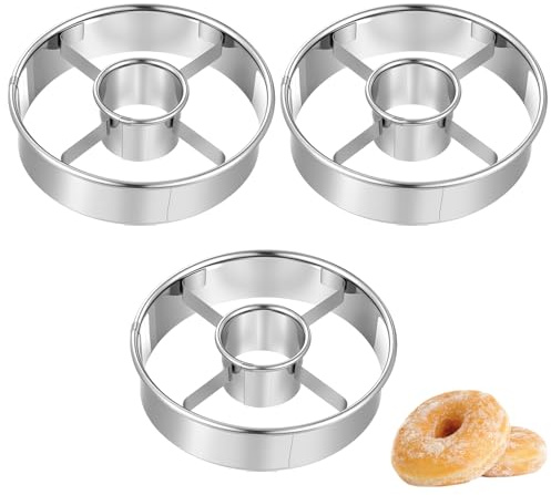 Lot de 3 emporte-pièces en acier inoxydable pour donuts multi-usages avec centre, 10 cm, outils de cuisson pour mousse, bagels, biscuits