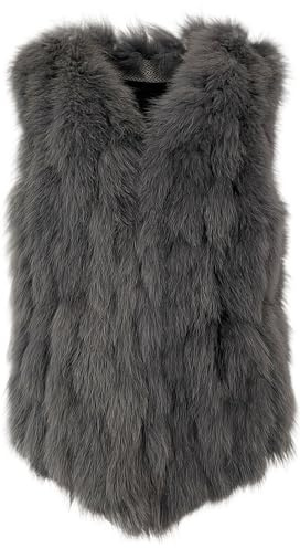 OFTBUY Herbst Winter Frauen Weste echte natürliche Fuchs Pelz V-Ausschnitt ärmellose kurze Jacke dicke warme lässige Gilet neue Westen (Einheitsgröße,2)