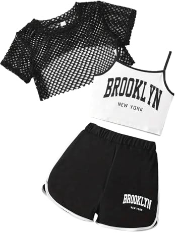 Generisch Mini topo vestito estivo per ragazze, set da 3 pezzi, casual, vestibilità larga, pantaloncini senza maniche, combinazione per attività all'aperto, 8-14, comodo set neonato, Nero , 13-14Years