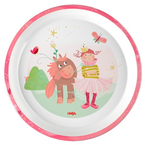 HABA Kinderteller Prinzessin & Pferd – Praktischer Melamin-Teller mit rosa Kindermotiv – Rutschfest – Spülmaschinengeeignet – Ab 12 Monaten – 2012441004