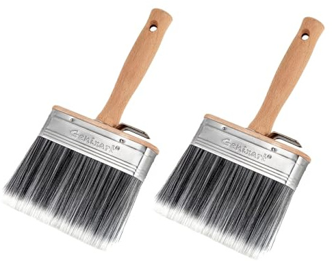 Genixart Deck Stain Brush for Wood, Lime Wash Paint Brush, 5-inch, 2 Pack | Big Fence Paintbrush, Large Masonry Brush Outdoor, Wide Limewash Brush for Concrete Blocks & Brick Walls, Synthetic Bristle