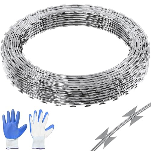 Razor Wires, 98ft Razor Barbed Wire, Fencing Razorz Fence, Razorz Ribbon Barbed Wire Galvanized Steel Wires Fence, Rolls Useful Protection for Garden(500FT)