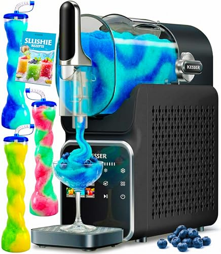KESSER® Slush Maschine für zu Hause - Slush Ice Maker 2L - für Slush, Eis-Cocktails, Frappés, Milchshakes & gefrorenen Saft - in 25 min & mit 6 Programmen - inkl. 3x Becher & Rezeptbuch, Schwarz