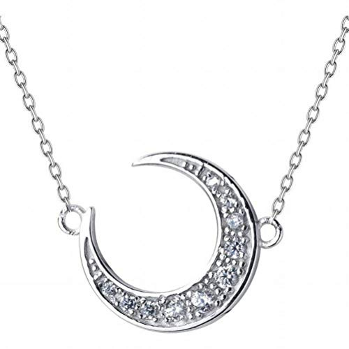 XANAYXWJ S925 Silverhalsband Kvinnlig japansk stil Diamanter Moon Sweet Kort Halvmåne Böjd nyckelbenskedja, S925 silverhalsband, som visas