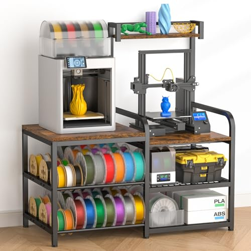 Heavy Duty 3D Printer Table with Filament Storage Rack, Holds 2 3D Printer