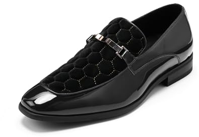 YFFUSHI Mocasines Hombre Cuero PU Brillante Terciopelo con Hebilla Metálica Zapatos Elegante Comfort Slip On Loafers Cena Traje