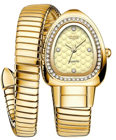 Gosasa Schlangenarmband-Uhren für Damen, elegante Wickelarm-Armbanduhr, Modeschmuck-Stil, Quarzuhr, Schlangen-Manschettenuhr für Kleid und Geschenk (15–17 cm)