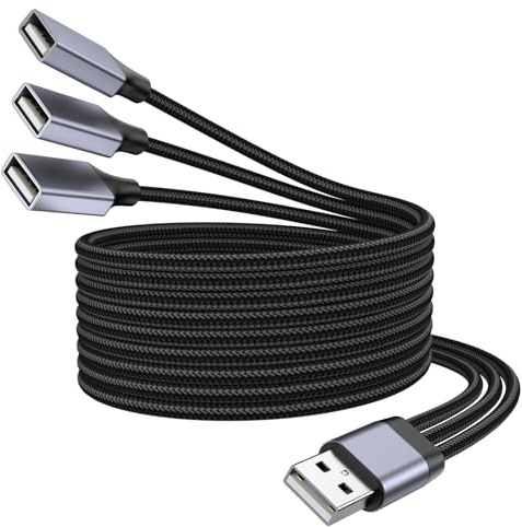 KAYQINHO 2M USB A Male to 3 Female Cable, USB Splitter Cable for Mac, Xbox, Laptop, Tablet, Smartphone Data Transmission, Card Reader, Keyboard, PS4, PS5, Mouse.