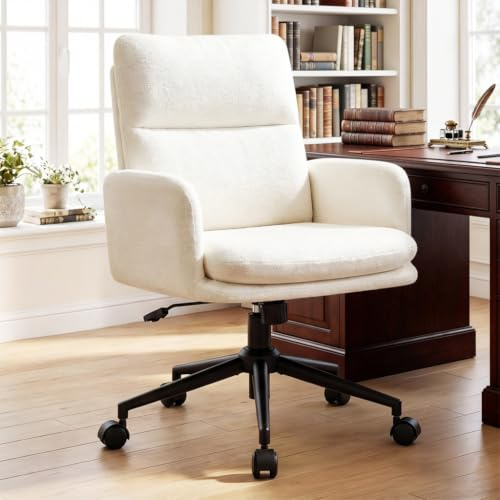 Hellove Schreibtischstuhl Bürostuhl Ergonomisch mit hoher Rückenlehne, Bequemer Home Office Stuhl mit Rollen, Drehstuhl Computerstuhl mit Verstellbarer Höhe, Weicher Chenille Stoff, Beige
