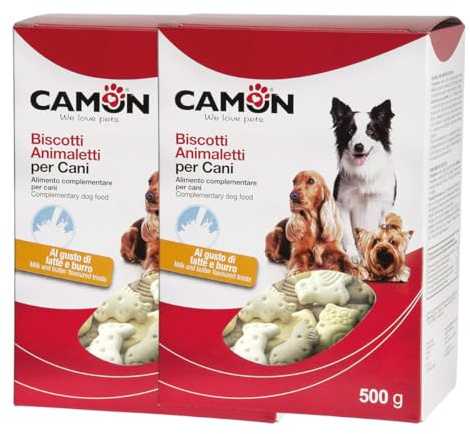 OFFERTA KIT Biscotti Animaletti per Cani Gusto Latte e Burro, Snack Premietti Senza Coloranti per Addestramento e Ricompensa, Confezione Risparmio Kit da 2 Pezzi (Totale 1 kg - 2 x 500g)