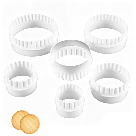 Cookie Cutters,Baking Accessories,Crinkle Cutter,6-Piece Round Plastic Biscuit Cutter Set for Pastry, Cookie Dough, Biscuits, for Both Fluted and Straight Cut, 6 Pieces with Sizes from 48mm to 98mm