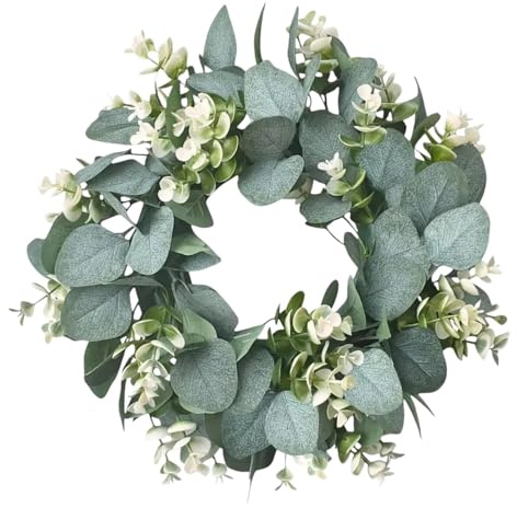 Türkranz Sommer 33 cm mit Eukalyptus und Trockenblumen, Frühlingskranz für Haustür und Wanddeko, Grüner Kranz Ganzjährig für Fenster Kamin und Eingangsbereich