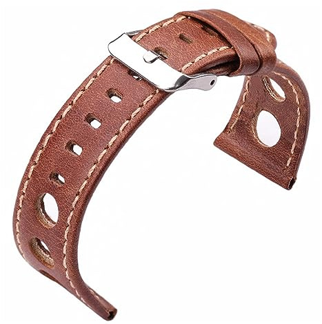 FYXT Klockarmband 22 Mm 24 Mm Mjuk Tunn Svart Brun Klockor I Äkta Läder Armband Rostfritt Stål Pin Spänne Klocktillbehör(Brown,24mm)