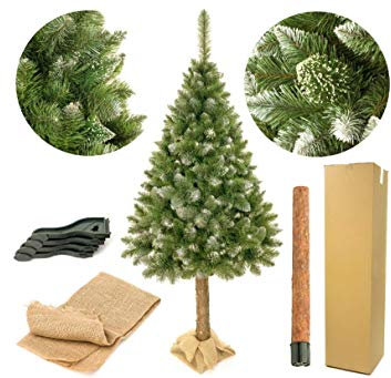 EcoMoli Weihnachtsbaum künstlich, mit glitzerndem Schnee und Naturstamm, wie echt, dicht, Premium Qualität, 160/180/220 cm groß (160)