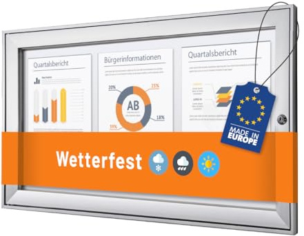 Schaukasten außen 3x DIN A4 | wetterfest | abschließbarer Infokasten mit SAN-Scheibe | beschreibbare magnetische Rückwand | ideal für Außenbereich & Outdoor Wand-Montage