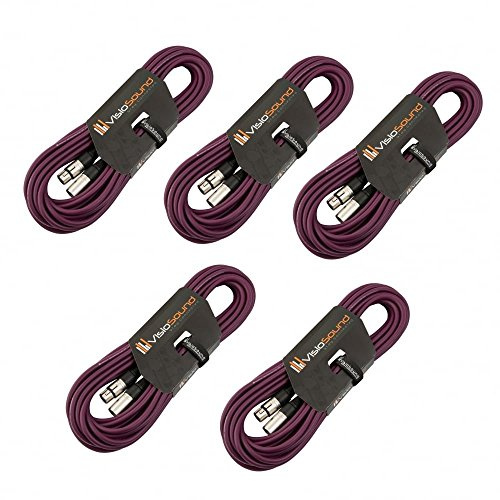 Male to Female XLR Mic Lead Balanced Microphone Cable 5 Pack (Purple, 10m) | 5 x Noiseless OFC Balanced Microphone, Signal, Audio, Patch Cable / 9 Colours
