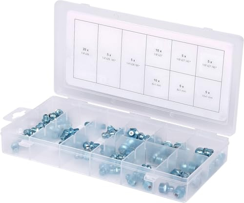 KS Tools 970.0360 Sortiment Schmiernippel, metrisch & Zoll, 70 teilig, Farbig