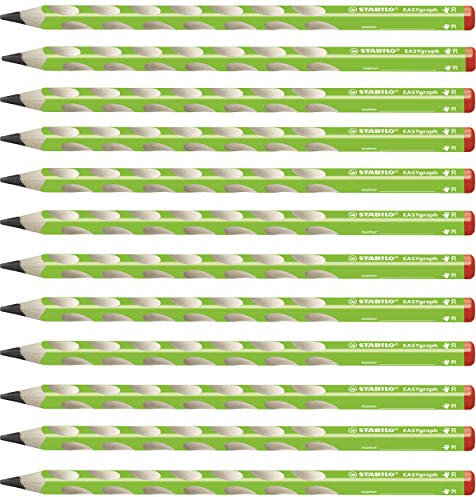 STABILO - Ergonomischer Dreikant-Bleistift für Rechtshänder - EASYgraph in grün - 12er Pack - Härtegrad HB