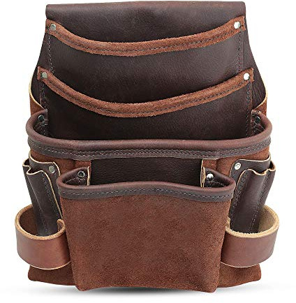 Heavy Duty Tool Pouch - All Leather - Reinforced Seams - Professional Grade (4 Pocket Framing Pouch)