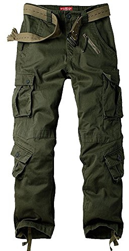 Jessie Kidden Men's Combat Camo Cargo Trousers Camouflage Army Military Tactical Work Pants #7533 Army Green-38