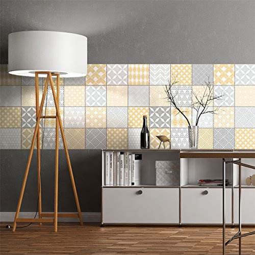 24 Stickers adhésifs carrelages | Sticker Autocollant Carreaux de ciment - Mosaïque carrelage mural salle de bain et cuisine | Carreaux de ciment adhésif mural - azulejos - 15 x 15 cm - 24 pièces