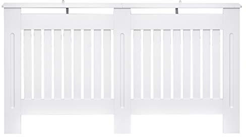 HOMCOM Copritermosifone a Doghe in MDF, Copertura Termosifone per Casa e Ufficio, 152x19x81 cm, Bianco