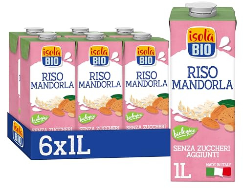 ISOLA BIO Bevanda Riso e Mandorla Biologica 6x1L | Bevanda vegetale, senza zuccheri aggiunti, senza glutine, basso contenuto di grassi, 100% naturale, vegan, bio