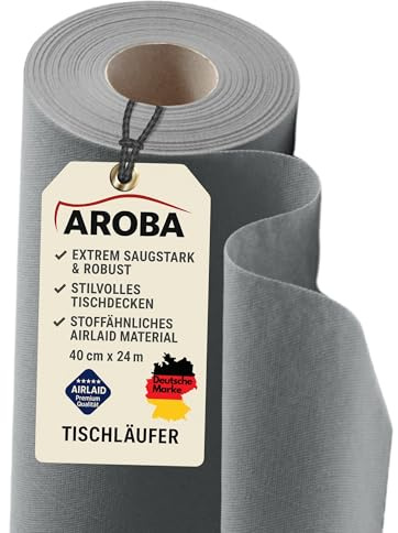 AROBA 1x Airlaid Tischläufer (Grau, 40 cm x 24 m) - Stoffähnliche Tischläufer - Tischband Tischtuchrolle Tischdeko für Hotel Catering Geburtstag Restaurants Kommunion Taufe