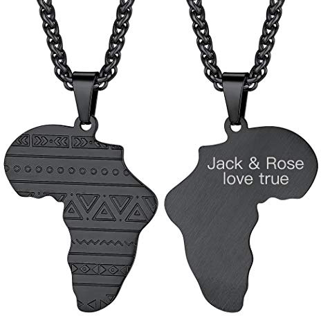 Suplight Afrika Kette Herren schwarz afrikanische Landkarte personalisiert Anhänger mit Stammes Ethnisch Muster Jungen Männer Hip Hop geometrischer Moedeschmuck Geschenk für Weihnachten